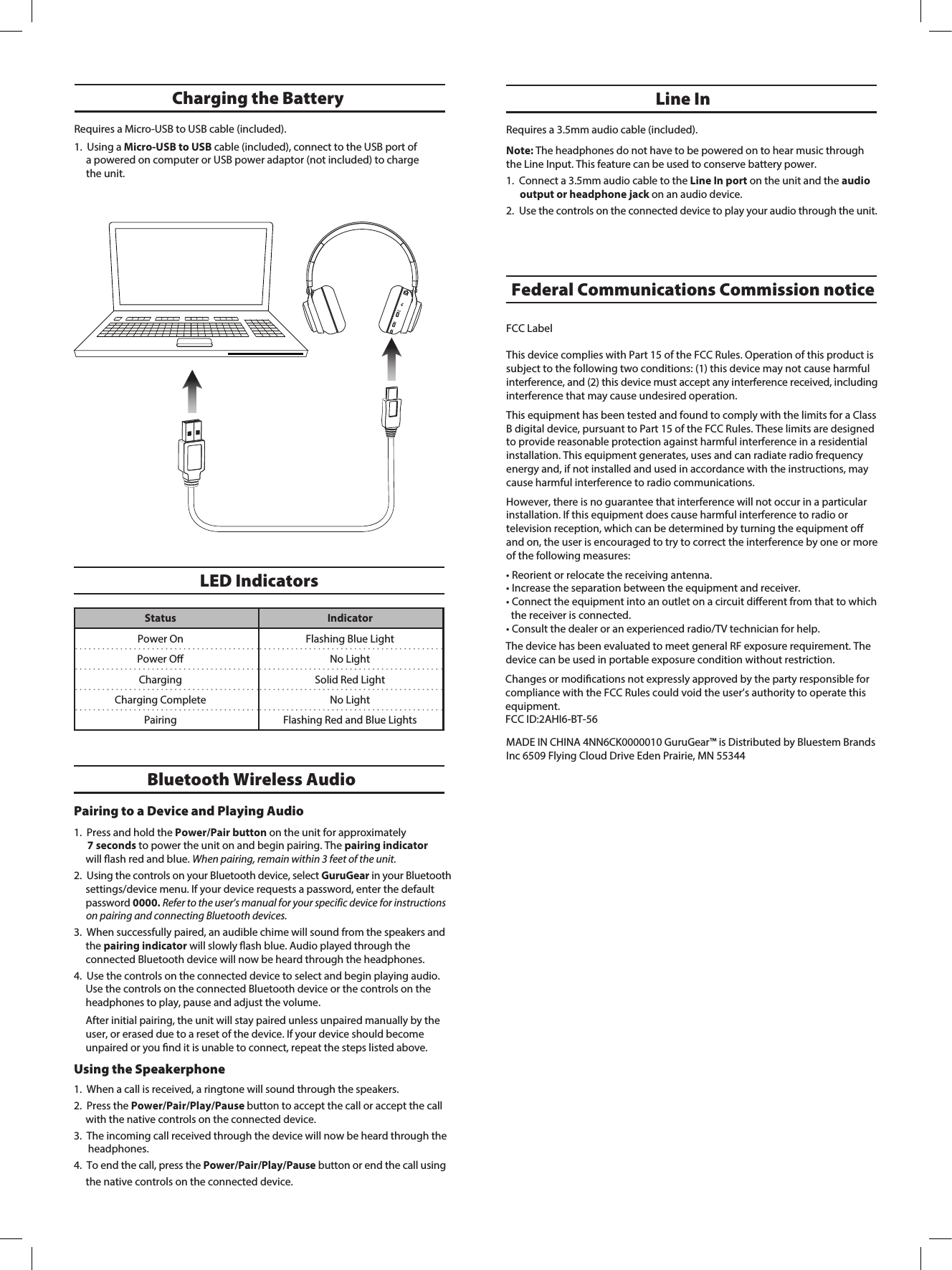 Gurugear Bluetooth Wireless Headphones User Manual